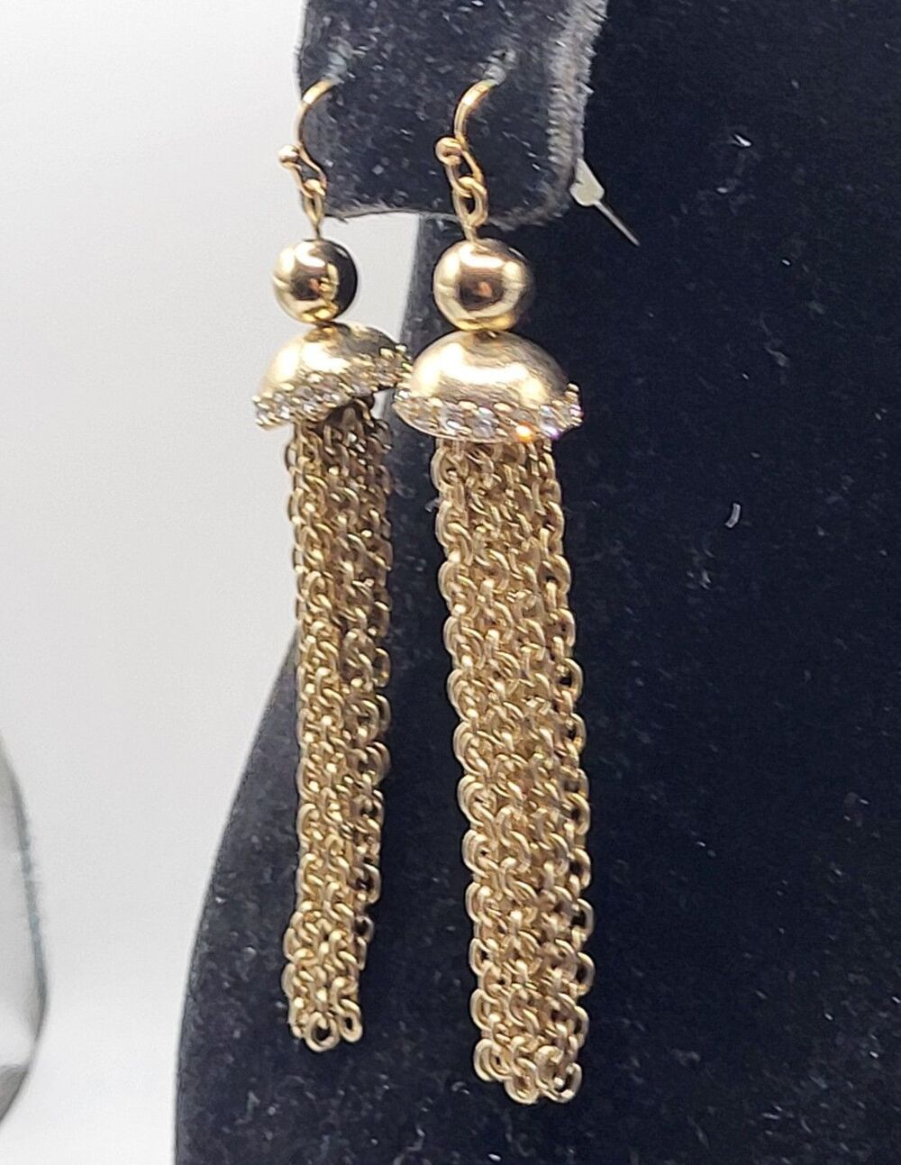 Mid Century Style Gold Tone Multi Chain Fringe Drop Statement Earrings 3in